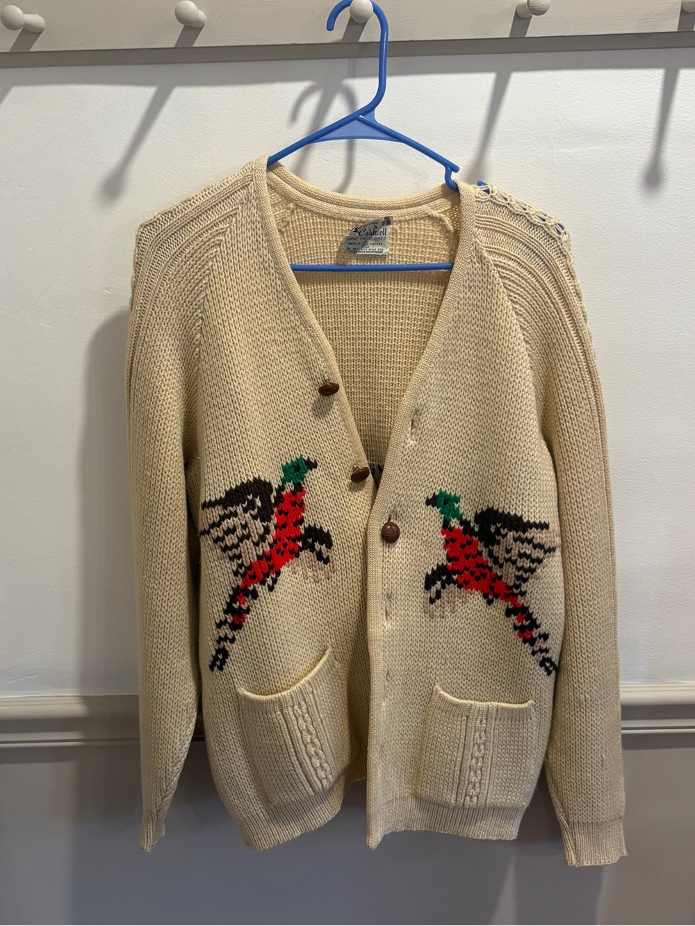 Caldwell Canada Vintage Sweater 50s Cowichan Pheasant Pure Wool M Cardigan